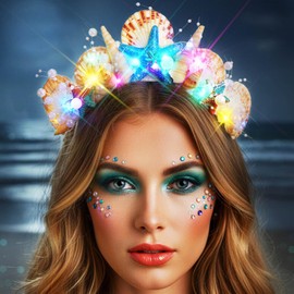 Kilshye Light Up Mermaid Crown Starfish Tiara Shell Headband Hair Accessories for Women