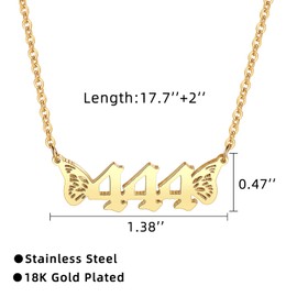 Angel Number Necklace For Women, 18K Gold Plated 000,111,222,333,444,555,666,777,888,999 Butterfly Wings Pendants Choker Numerology Jewelry (444)