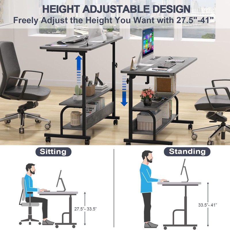 Height Adjustable Standing Desk with Power Outlets, 39" Manual Stand