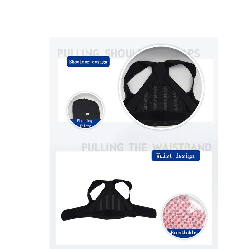 LAOGUATON Posture Corrector Back Support Brace, Adjustable Shoulder Straps, Black，L