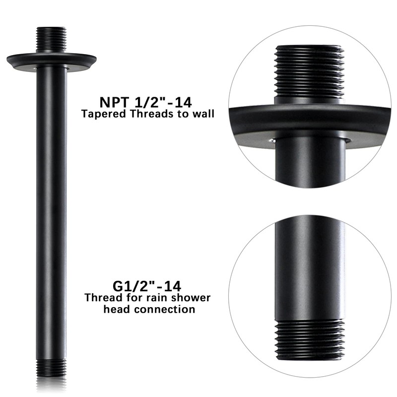 Anpean 8 Inch Shower Arm and Flange Matte Black, Ceiling