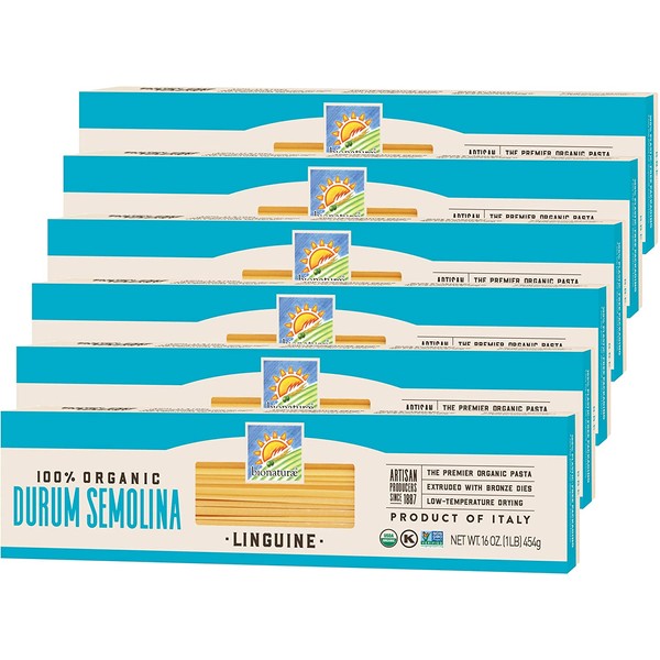 Bionaturae Linguine Durum Semolina Pasta | Durum Semolina Linguine | Non-GMO | Kosher | USDA Certified Organic | Made in Italy | 16 oz (6 Pack)