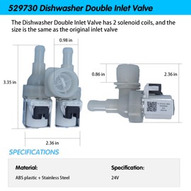 529730 Dishwasher Double Inlet Valve for Fisher & Paykel Dishwashers - OEM Replacement Part Replaces 33390003, 522146, 526850, AP6792087 - Fixes U6/A6 Error - Valve Inlet Double 605 (24V)
