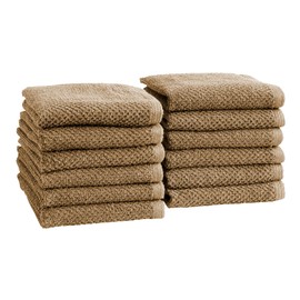 Great Bay Home Taupe Washcloth- 100% Cotton 12-Pack 13x13 Wash Cloth - Absorbent, Quick-Drying, Durable Face Towels for Bathroom Decor - Low-Twist, Two-Ply Fibers (Mocha)