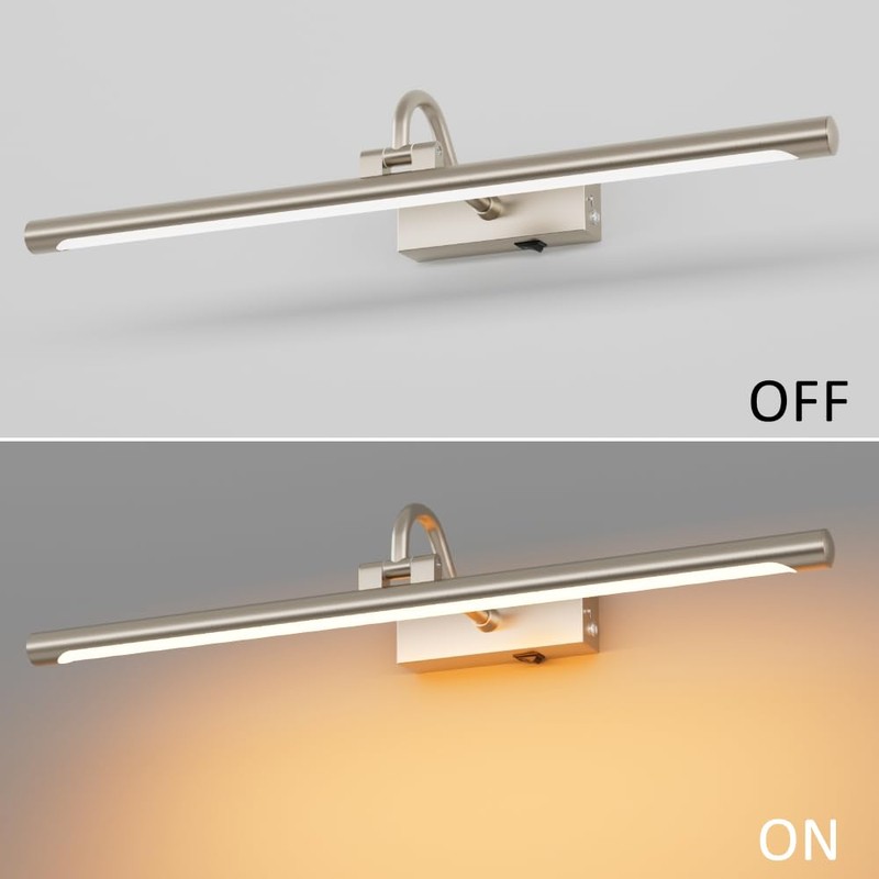 Aipsun 23.6" Brushed Nickel Picture Lights for Wall Rechargeable,12000mAh LED