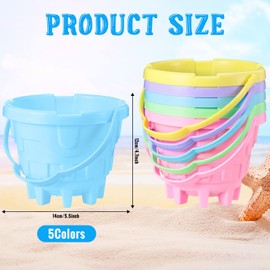 Lenwen 30 Pcs Sand Castle Buckets 5.5 Inch Plastic Beach Sand Bucket Castle Pail Buckets Beach Sandcastle Building Toys Use Summer Sand Toys Fun for Toddlers Boys and Girls Sandbox, 5 Assorted Colors