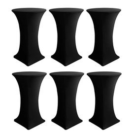 HolidayIdeas Cocktail Table Covers, 6 Pack - Fitted Stretch Spandex High Top Table Cloths Square Corners (Black, Fit for 30"-32" Diameter x 43" Height Tables)
