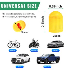 Ziciner 25 PCS Tire Valve Stem Caps, Plastic Car Tyre Valve Cap with O Rubber Seal, Dustproof Airtight Seal Wheel Stem Covers, Universal Accessories for Cars, SUVs, Bicycles,Trucks (Yellow)