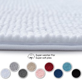 Decomira Non-Slip Bath Mat, Can Be Combined as a Bath Mat Set, Bathroom Rug, Washable Chenille, Shower Mat for Shower, Bathtubs, Toilet Mat, White, 45 x 45 cm