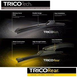 Trico Wiper Blades 2017-2021 for Honda Civic Hatchback Beam Style Set of 3