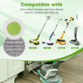 6.3 inch Electric Spin Mop Pads Compatible with Vmai Alfabot Qimedo Idoo Eous Bi-ssell Gobot Teko Corldess Spin Mop, Round Mop Replacement Pad Microfiber Scrubber Refill for Floor Cleaning (8 Pack)