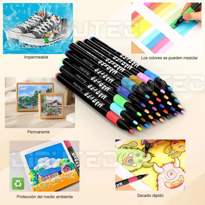 Marcadores Acrílicos Ligutec de Punta Pincel, Pack de 48 para