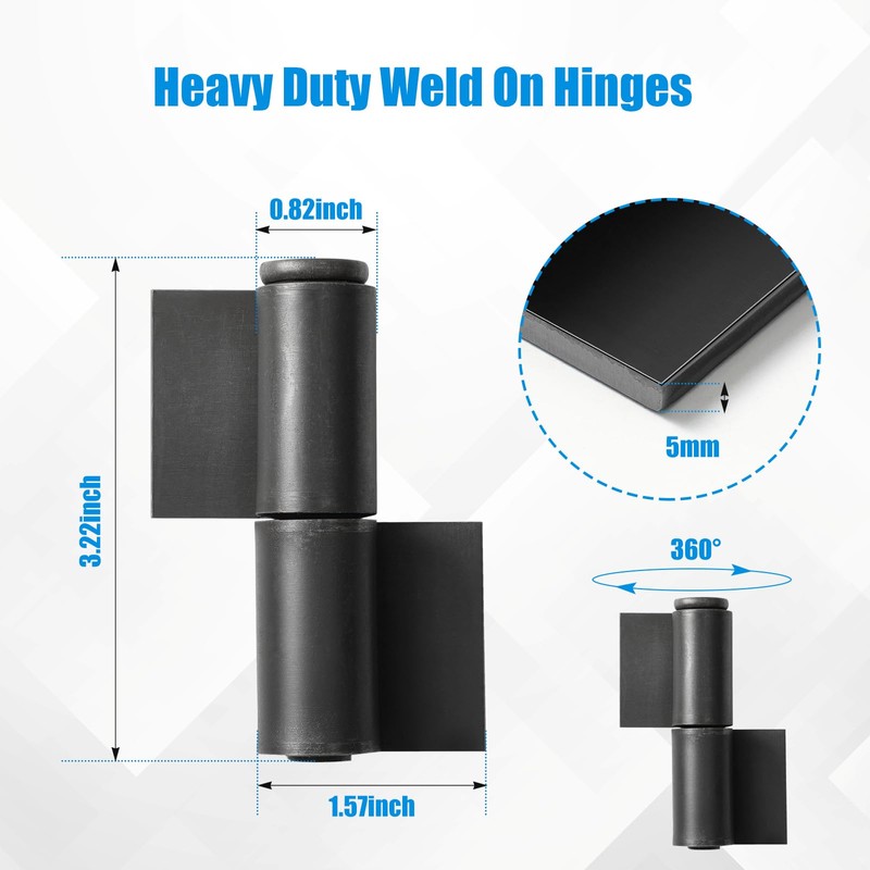 Zonon 4 Heavy Duty Hinges 5mm Thick Steel Weldable Hinges