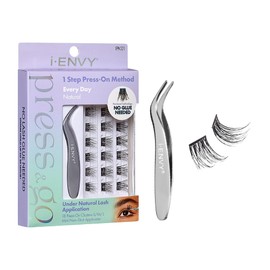 i-ENVY Press&Go Self Adhesive Eyelashes and Applicator Kit, No Glue False Eyelash Clusters, Easy Application 1 Step Press-On Lashes, No Damage or Residue (Every Day Natural)