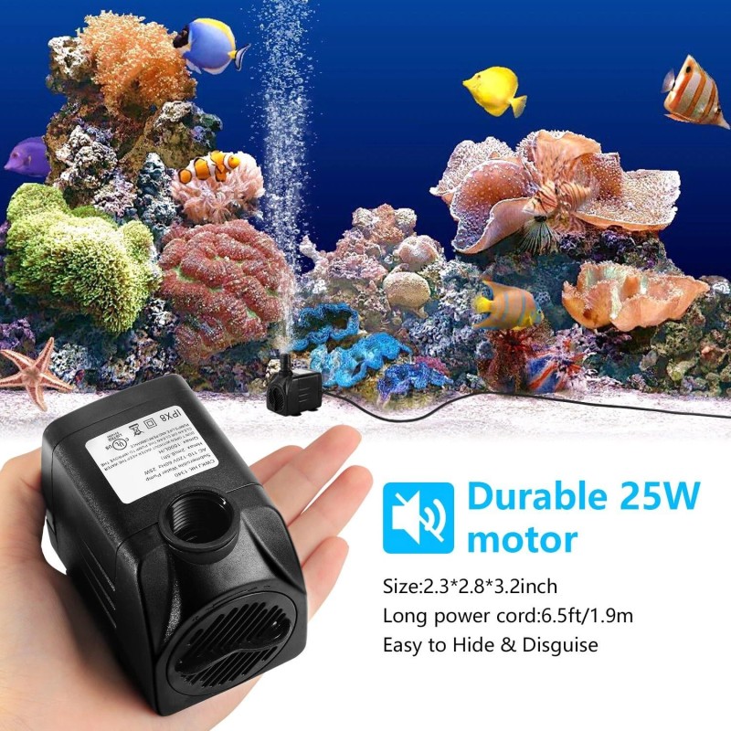 CWKJ Fountain Pump 400GPH Submersible Water Pump Durable 25W Outdoor