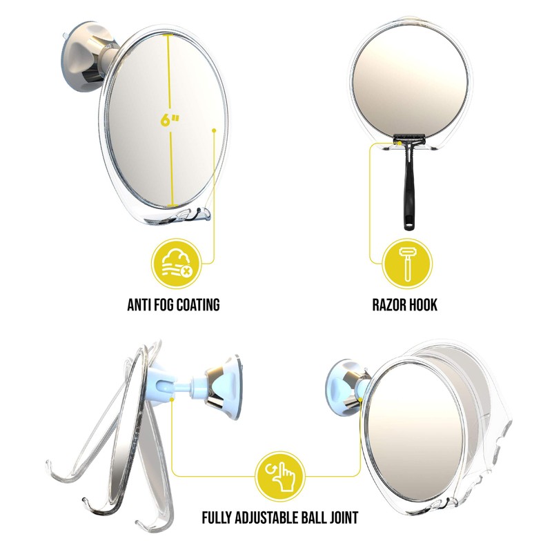 Luxo Shaving Mirror, Shower Mirror with a Razor Holder for