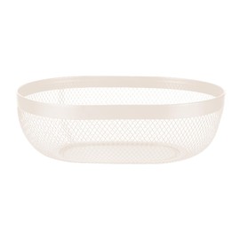 AJIODA Metal Mesh Steel Basket, Oval Metal Wire Storage Organizer Baskets Multi Functional Kitchen Baskets Countertop Fruit Baskets Garden Harvest Basket for Kitchen Picnic Decor Cabinet Home, White