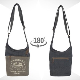 Sunsa Damen Umhängetasche. Hobo Tasche aus Canvas/Leinwand & Leder. Vintage Retro Stil Crossbody Bag mit viel Reißverschluss Fächern