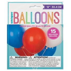 Unique 28798 Latex Balloons-30 cm-Union Jack Party-Pack of 15, Multicolour