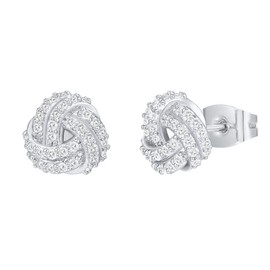 PAVOI Sterling Silver Cubic Zirconia Love Knot Stud Earrings, Plated in 14K White Gold