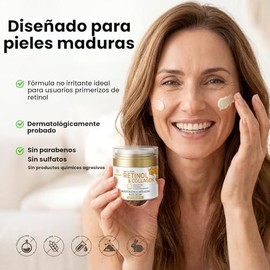 Crema de Retinol para Rostro Anti Envejecimiento: Crema Antiarrugas para Cara y Cuello con Colágeno y Ácido Hialurónico - Hidratante Nocturno para Hom