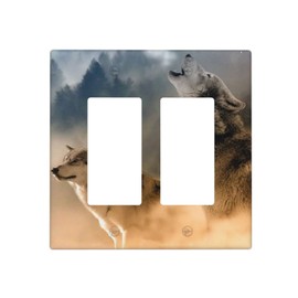 Wolf Light Switch Cover Decorative 2 Gang Wall Plate Double Rocker Faceplate Funny Decorator House Bedroom Electrical Standard Size 4.50" x 4.60" 1 Pack Grey