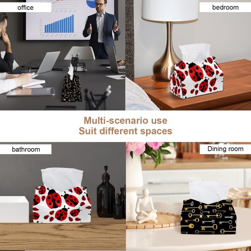 2 Pack Tissue Box Cover Holder, Ladybugs Print Ladybirds Rectangle
