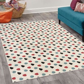 Ambesonne Mid Century Decorative Area Rug, Retro Revival Space Design with Random Abstract Blots and Outlines, Quality Carpet for Bedroom Dorm Living Room, 4' X 5' 5", Slate Blue Red Black