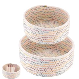 2er Set Aufbewahrungskorb Baumwollseil Geflochten, Ø 21 x9cm Rund Wickelkorb Wickeltisch Zubehör, Kleine Aufbewahrung Körbe, Flechtkorb Organizer Organisations Baumwolle, Stapelbare Storage Basket