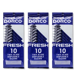 Dorco Fresh Twin Blade Disposable Razors for Men (30 Counts), Smooth & Comfortable Shave, Shaving Razors for Men, Non-Slip Handle, Ideal for Sensitive Skin & Travel