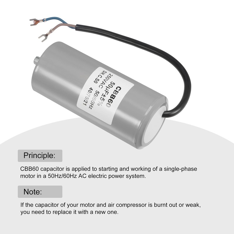 MECCANIXITY CBB60 Run Capacitor 50uF 250V AC 2 Wires 50/60Hz