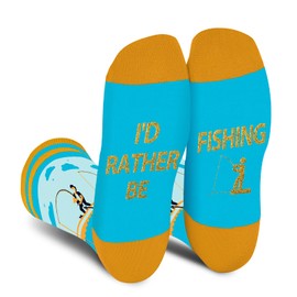 Funny Fishing Socks for Men Dad Women Teen Boys-I’d Rather Be Fishing Novelty Funky Fun Crazy Silly Socks Gifts-Funny Fathers Day Birthday Fishing Husband Mom mens Gifts Christmas Stocking Stuffers