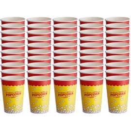 OCS Parts Movie 50-Pack Theater Popcorn Buckets | 46 Ounce | 7" x 4.5" Heavy Duty Reusable Greaseproof Popcorn Container Tubs for Home Movie Night, Movie Theaters, Concession Stands and Parties