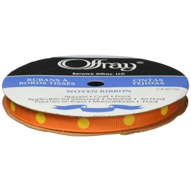 Offray Dippy Dots Craft Ribbon, 3/8-Inch Wide by 10-Yard Spool, Orange/Yellow