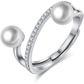 Jewelry Brand Popular Ring, Women's, Silver, Zirconia, 2 Capsules, Round, Pearl, One Size Fits Most, Index Finger, Women's Fashion Accessory