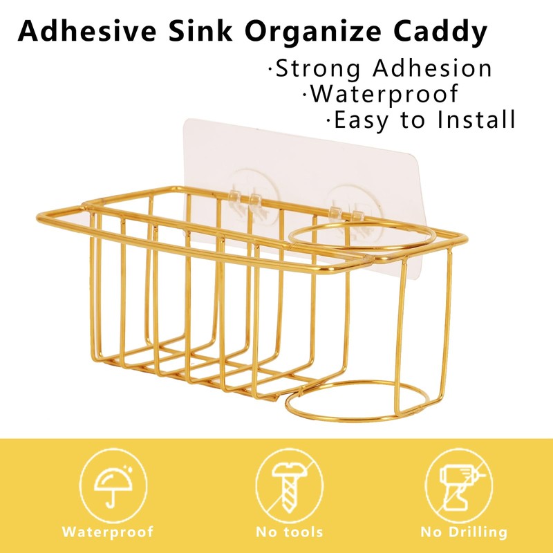 blueden 3-in-1 Adhesive Sink Caddy Kitchen Sink Organizer,Stainless Steel Sponge