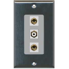 RiteAV - 1 Port RCA White 2 Port Banana Speaker Decorative Wall Plate - Stainless Steel/Gray