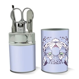 Spotted Snow Leopard Face Stainless Steel Manicure Pedicure Grooming Beauty Care Travel Kit
