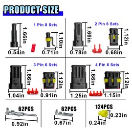 DUSCOKE 352PCS 26 Sets Waterproof Automotive Electrical Connector Terminals Kit, 1/2/3/4 Male & Female Pin Wire Connector Plug Kit for Car, Boat, Motorcycle 22-16 AWG