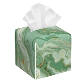 Green Marble Tissue Box Cover,PU Leather Tissue Box Holder Square,Modern Home Decoration for Bathroom Living Room Kitchen Office Car,5.2"×5.2"×5.2"