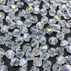 Xinhongo 200pcs Bicone Crystal Beads 6mm Crystal Glass Beads Bulk Faceted Bicone Crystal Glass Beads for Necklace Bracelet Earrings DIY Jewelry Crafts Making Supplies(Transparent AB)