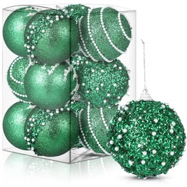 Liliful 12 Pcs Christmas Ball Ornaments Christmas Tree Decorations Foam Glitter Balls Hanging Xmas Tree Balls for Home New Year Holiday Indoor Outdoor Party Decor (Green,2.76 Inch)
