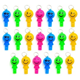 JZK 20 x Emoticon Emoji LED Glow Pipe Key Ring Whistle Key Ring Colourful Luminous Toy for Children Glow in the Dark Funny Small Party Gifts for Children's Birthday Parties