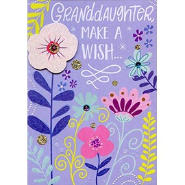 Designer Greetings Die Cut Tip On Glitter Flower and Sequins: Make a Wish Birthday Card for Teen/Teenager Granddaughter