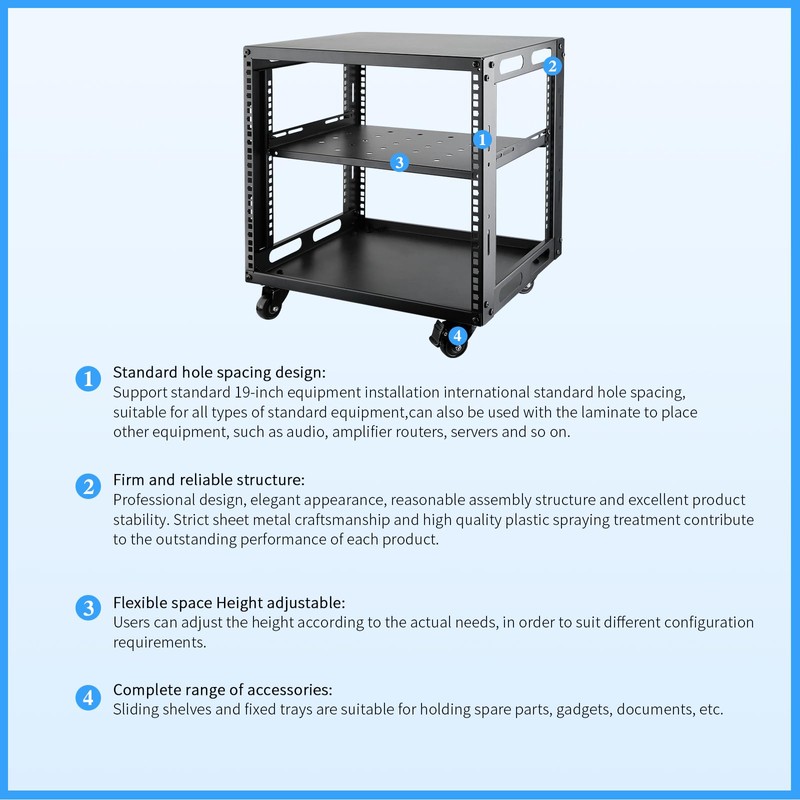 JIZEUO 9U Open Frame Server Rack with Wheels Free Standing