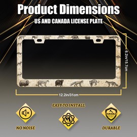 Vintage Animals License Plate Frame Animal Bear Tiger Wolf License Plate Holder Stainless Steel Funny License Plate for USA Canada 6.3" X 12.3" with 2 Holes and Screws