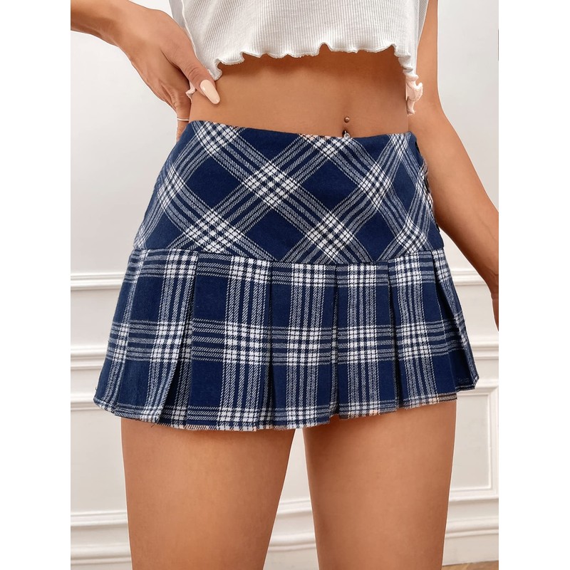 Floerns - Falda plisada con estampado a cuadros para mujer,