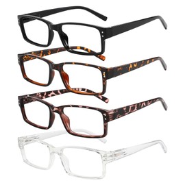 WENLCCK Rectangle Reading Glasses for Men and Women with Spring Hinges Clear Lens Readers (Black,Demi Brown,Leopard,Transparent, 1.5, x)