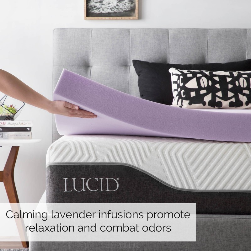 LUCID 4 Inch Lavender Infused Memory Foam Mattress Topper-Ventilated Design-King
