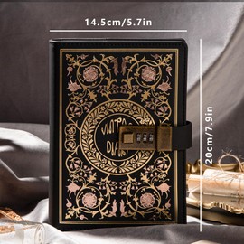 TIEFOSSI Sealed Journal for Women, Vintage Flower Diary with Combination Lock B6 Secret Notebook for Girls, Refillable Lined Paper (Black)